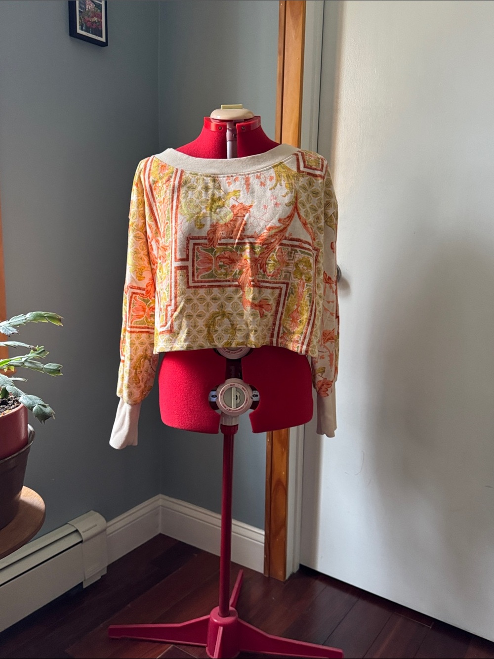 Free People Cropped Floral Patchwork Pullover in Cream, Orange & Yellow